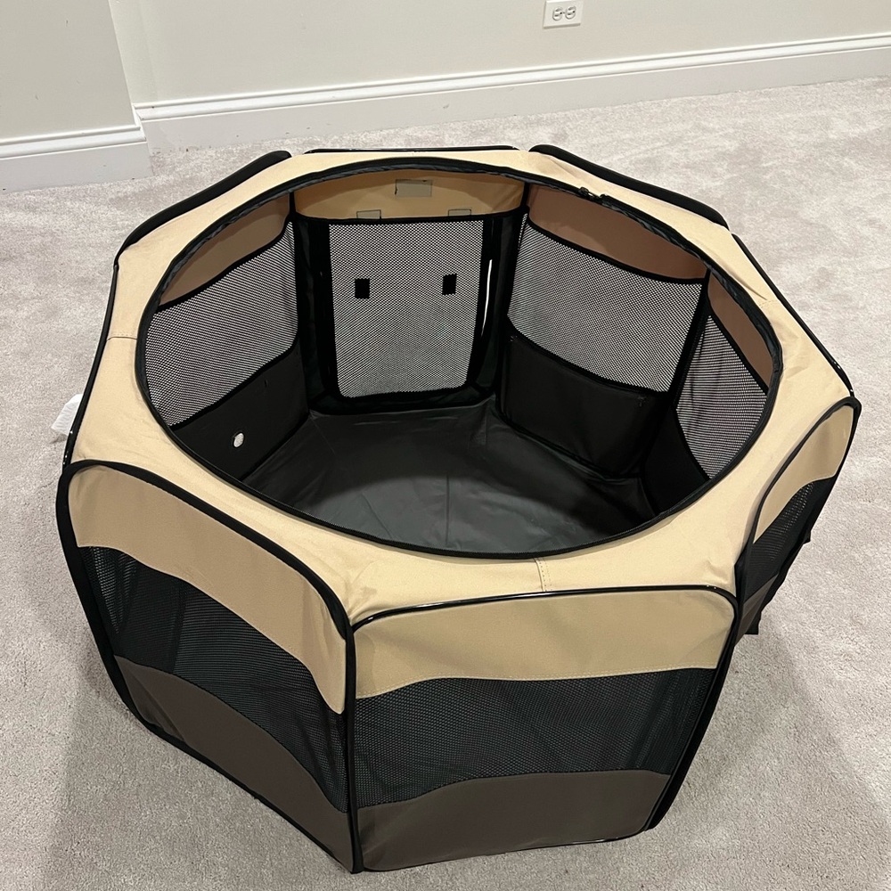 🆕 AIVITUVIN Portable Pet Playpen in Brown and Beige (Medium) - Picture 3 of 4